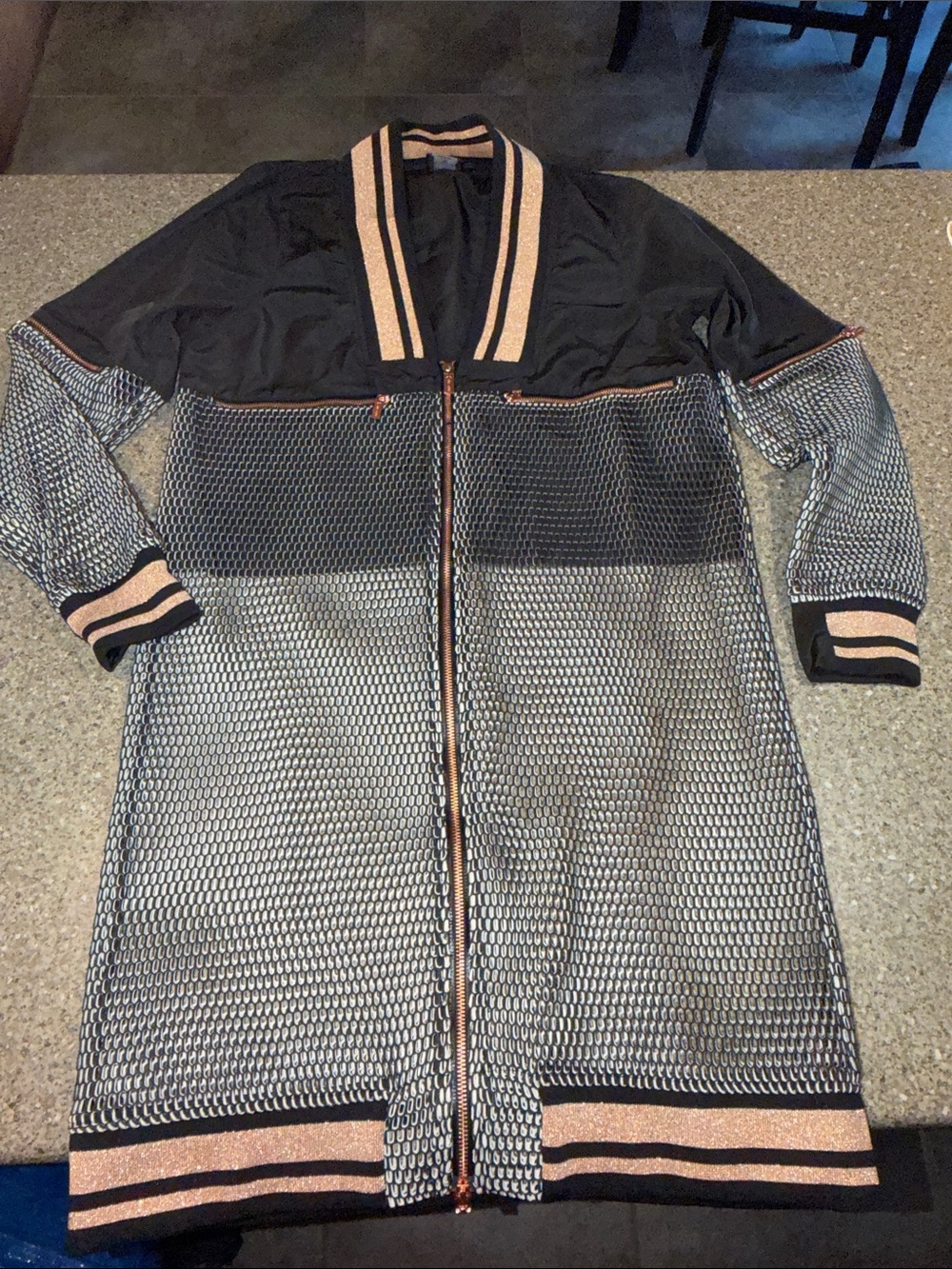 Lime and Vine Hailey Sheer mesh long varsity Jacket